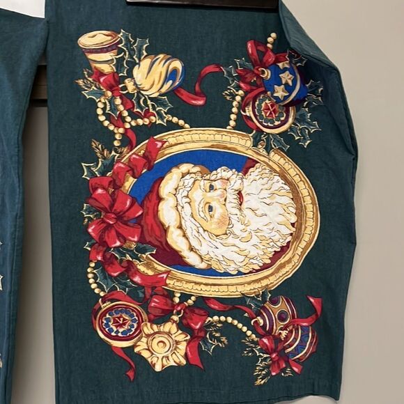 Domestications Set of 2 100% Cotton Flannel Santa Ornaments Green Pillowcases - Picture 10 of 16